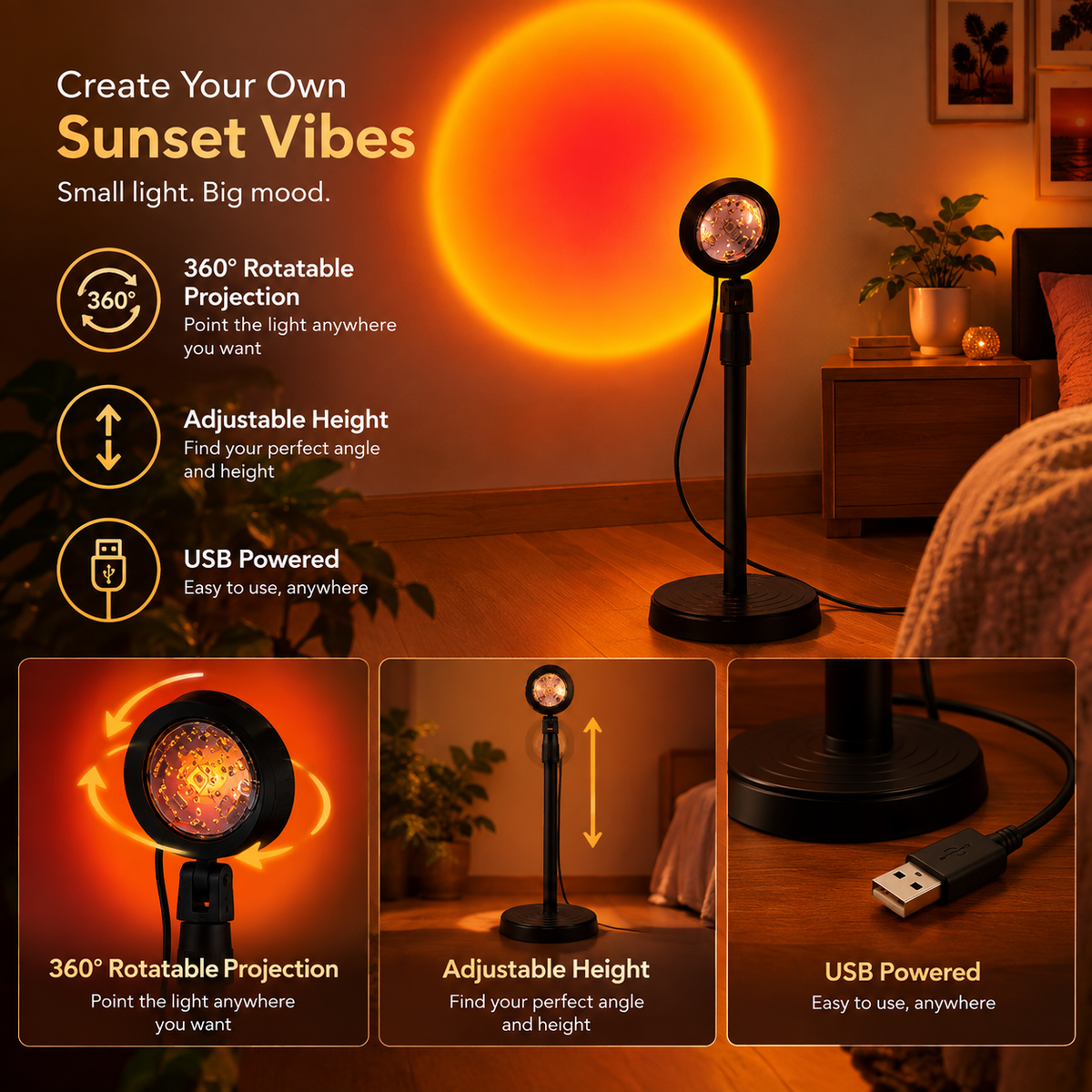 Sunset Projection LED Night Lamp - Dreamy Sunset Beam