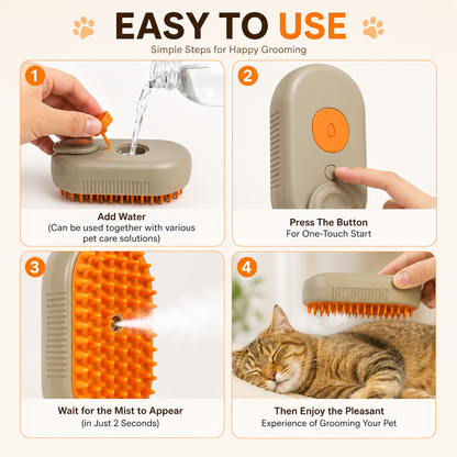 Pawmira™ SteamyGroom Brush – 3-in-1 Steam Pet Grooming Brush