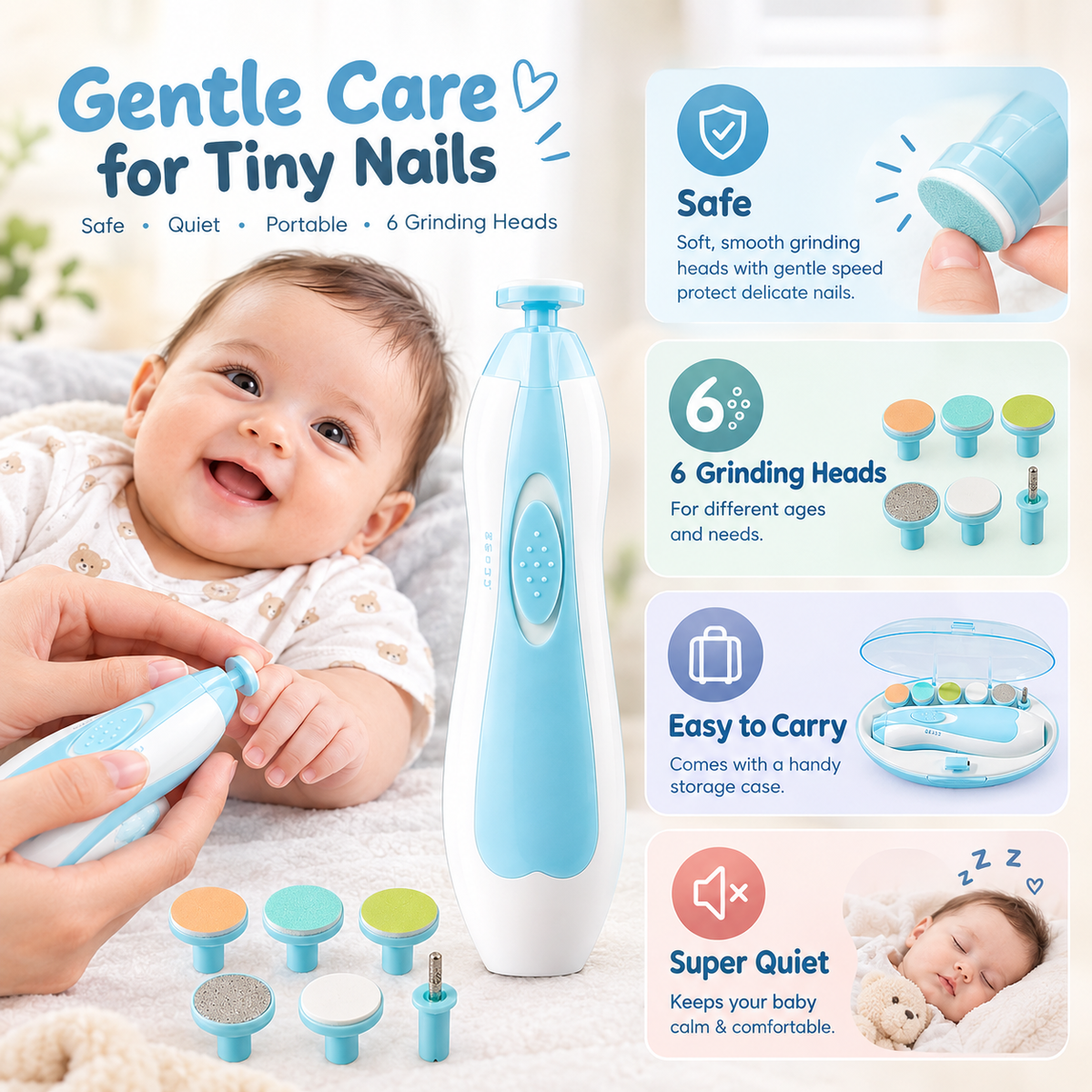 Baby Nail Trimmer – Gentle 6-in-1 Electric Nail Care