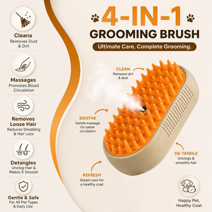Pawmira™ SteamyGroom Brush – 3-in-1 Steam Pet Grooming Brush
