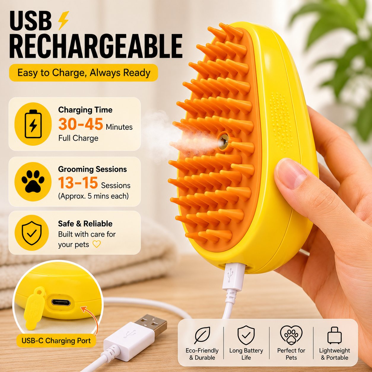 3-in-1 Pet Grooming Steam Brush